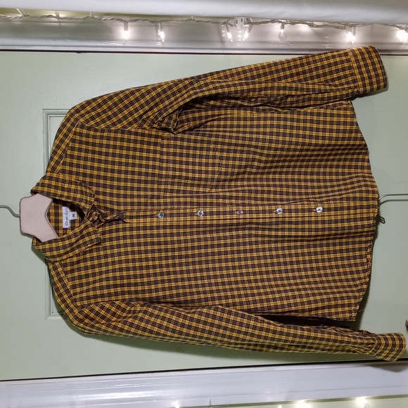 Women's Steven Alan lightweight bumblebee yellow red black button up M - Picture 2 of 7